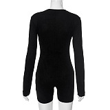 SUPER WHOLESALE | Zipper High-Neck Fitted Long-Sleeve Bodysuit Shorts