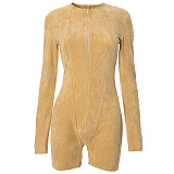 SUPER WHOLESALE | Zipper High-Neck Fitted Long-Sleeve Bodysuit Shorts