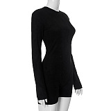 SUPER WHOLESALE | Zipper High-Neck Fitted Long-Sleeve Bodysuit Shorts