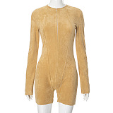 SUPER WHOLESALE | Zipper High-Neck Fitted Long-Sleeve Bodysuit Shorts