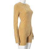 SUPER WHOLESALE | Zipper High-Neck Fitted Long-Sleeve Bodysuit Shorts