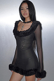 SUPER WHOLESALE | Fur Collar Long-Sleeve Off-Shoulder Fitted Dres