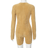 SUPER WHOLESALE | Zipper High-Neck Fitted Long-Sleeve Bodysuit Shorts