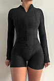 SUPER WHOLESALE | Zipper High-Neck Fitted Long-Sleeve Bodysuit Shorts