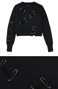 SUPER WHOLESALE | Distressed Hole With Safety Pin Decorated Knit Sweater