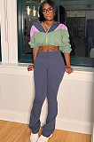 SUPER WHOLESALE | Color-Block Cropped High-Waist Flared Two-Piece Set