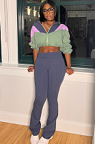 SUPER WHOLESALE | Color-Block Cropped High-Waist Flared Two-Piece Set