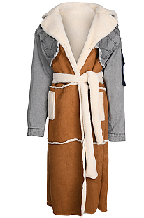 SUPER WHOLESALE | Patchwork Lamb Wool Lining Oversized Collared Long Thick Coat