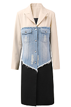 SUPER WHOLESALE | Denim Patchwork Single-Breasted Trench Coat