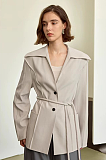 SUPER WHOLESALE | Navy Collar Tie-Waist Loose Blazer