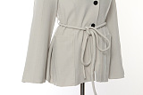 SUPER WHOLESALE | Navy Collar Tie-Waist Loose Blazer