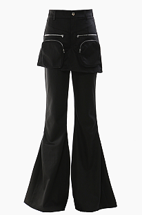 SUPER WHOLESALE | Zipper Pocket Faux Two-Piece Skirt Pants Flare Trousers