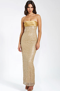 SUPER WHOLESALE | Sequin Beaded Sleeveless Strapless Evening Gown