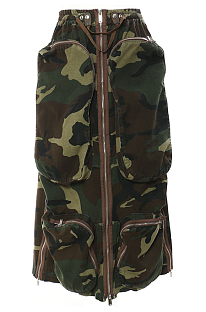 SUPER WHOLESALE | Camouflage Zipper Pocket Side-Slit Midi Skirt