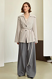 SUPER WHOLESALE | Navy Collar Tie-Waist Loose Blazer