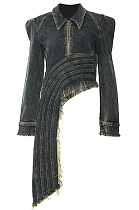 SUPER WHOLESALE | Asymmetric Cut Unique Denim Jacket