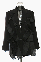 SUPER WHOLESALE | Pleated Patchwork Blazer Black