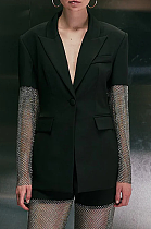 SUPER WHOLESALE | Rhinestone Patchwork Black Midi Oversized Blazer