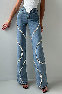 SUPER WHOLESALE | Rhinestone Embellished Straight Down Jeans