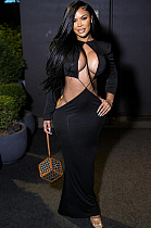 SUPER WHOLESALE | Long-Sleeve Cut-Out Bodycon Waist-Exposing Sexy Maxi Dress