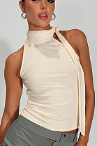 SUPER WHOLESALE | Sleeveless High-Neck Tie T-Shirt Top