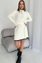 SUPER WHOLESALE | Long-Sleeve Knit Button-Up Sweater and Short Skirt Two-Piece Set in White