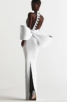 SUPER WHOLESALE |Large Bow Fitted Dress in White
