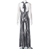 SUPER WHOLESALE | Shiny Sleeveless Halter Jumpsuit