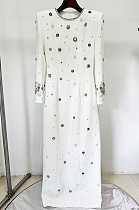 SUPER WHOLESALE | Rhinestone-Embellished Fitted Evening Gown-White