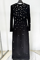 SUPER WHOLESALE | Beaded and Rhinestone Long Sleeve Evening Gown