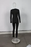 SUPER WHOLESALE | Color-blocked Faux Two-piece Collar Long Sleeve Plain Jumpsuit