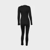 SUPER WHOLESALE | Color-blocked Faux Two-piece Collar Long Sleeve Plain Jumpsuit