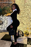 SUPER WHOLESALE | Color-blocked Faux Two-piece Collar Long Sleeve Plain Jumpsuit