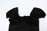 SUPER WHOLESALE | Short Sleeve Strapless Hollow High-End Velvet Patchwork Bubble Dress