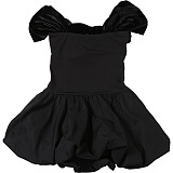 SUPER WHOLESALE | Short Sleeve Strapless Hollow High-End Velvet Patchwork Bubble Dress