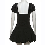 SUPER WHOLESALE | Short Sleeve Strapless Hollow High-End Velvet Patchwork Bubble Dress