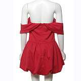SUPER WHOLESALE | Solid Color Puff Sleeve Short Dress