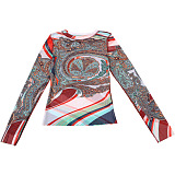 SUPER WHOLESALE | Half High Collar Long Sleeve Mesh T-shirt