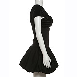 SUPER WHOLESALE | Short Sleeve Strapless Hollow High-End Velvet Patchwork Bubble Dress