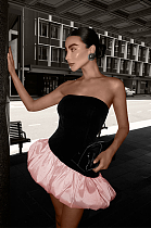 SUPER WHOLESALE | High-End Velvet Strapless Sleeveless Patchwork Puff Dress