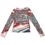 SUPER WHOLESALE | Half High Collar Long Sleeve Mesh T-shirt