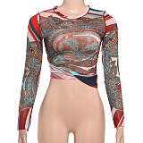 SUPER WHOLESALE | Half High Collar Long Sleeve Mesh T-shirt