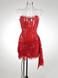 SUPER WHOLESALE | Yolita Strapless Lace Dress In Red