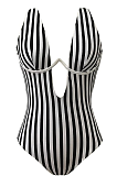 SUPER WHOLESALE | Simeon Stripe Cutout One Piece Swimsuit