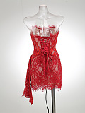 SUPER WHOLESALE | Yolita Strapless Lace Dress In Red