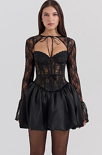 SUPER WHOLESALE | Lace Patchwork See-through Dress