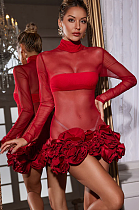SUPER WHOLESALE | Nairi Long Sleeve Flower Mesh Mini Dress