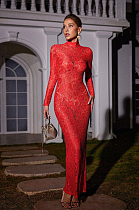 SUPER WHOLESALE |Damien Long Sleeve Lace Maxi Dress In Red