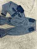 SUPER WHOLESALE | Patchwork Pants Set in Denim Blue