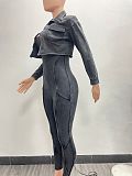 SUPER WHOLESALE | Washed Jumpsuit Set with Coat in Grey